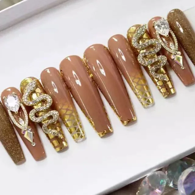 24Pcs-Long-Coffin-False-Nails-with-Glue-Wearable-Brown-Fake-Nails-with-Rhinestones-Ballet-Press-on jpg