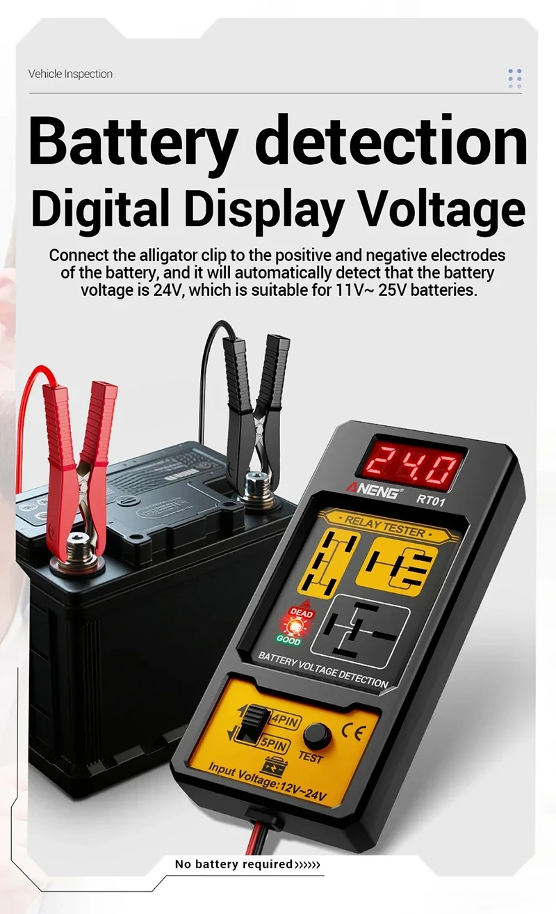 Car Relay Tester 11 - 25v Automotive Voltage Tester For Car Battery Check With L