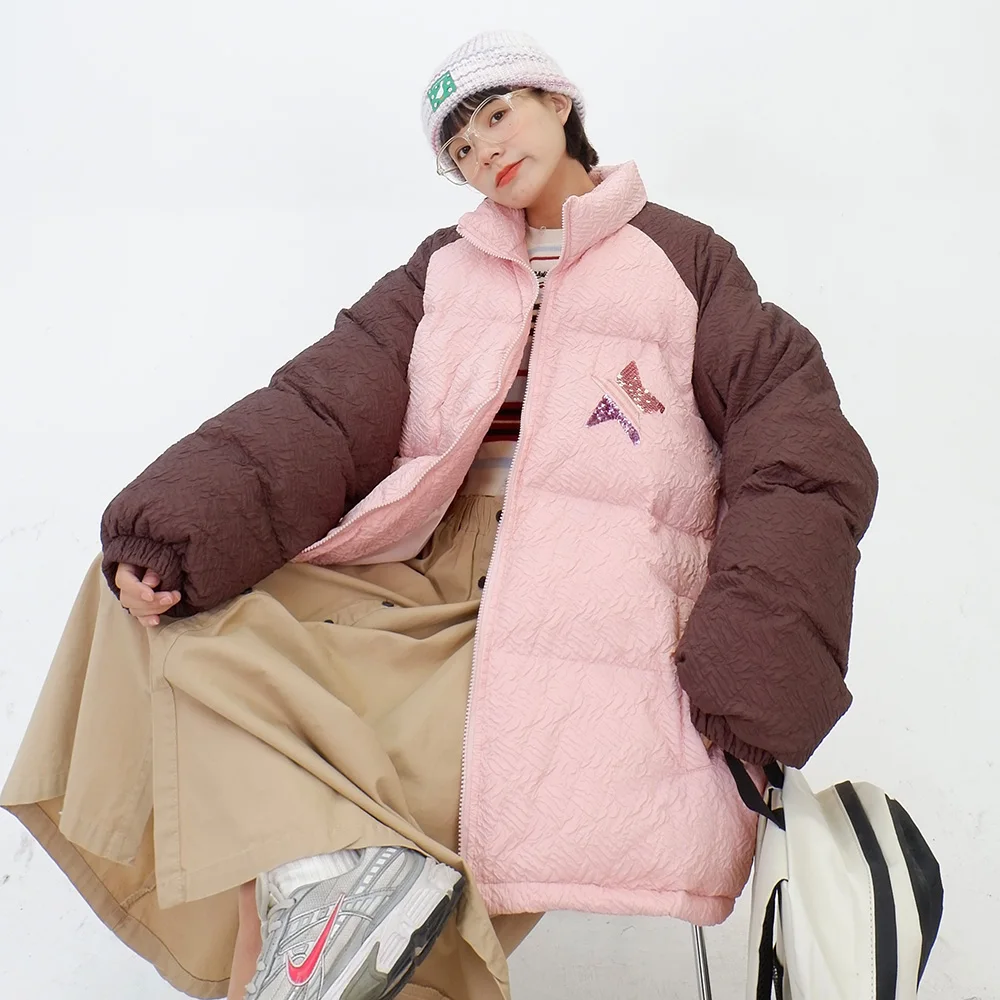 

Женская плиссированная хлопковая куртка с воротником-стойкой, новинка зимы 2023, свободные облегающие ВИНТАЖНЫЕ пальто бойфренда