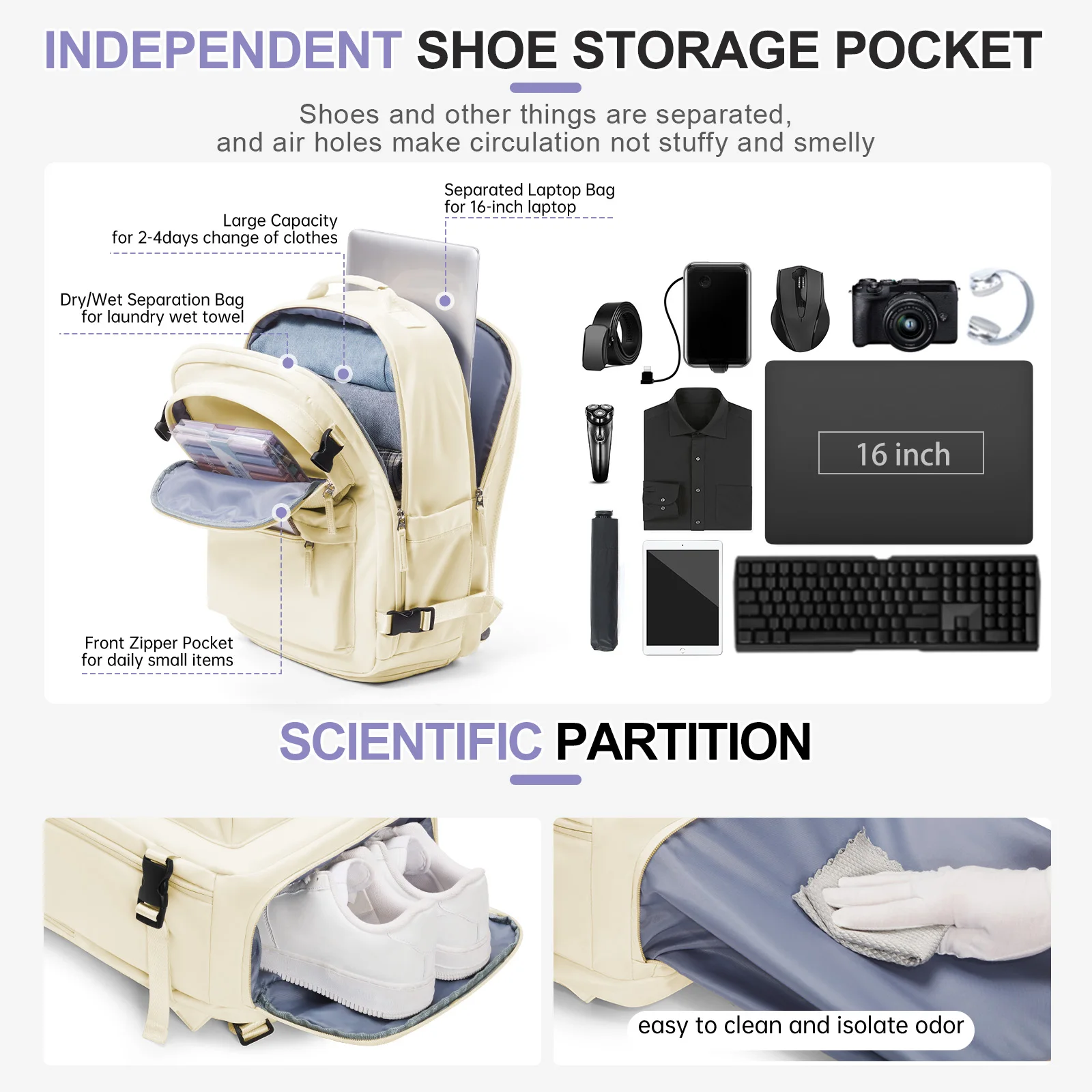 Hand Luggage Bag, Large Capacity Under Seat Travel Backpack 45x33x20cm Laptop Backpack Carry-On Bag Package, College School Bag