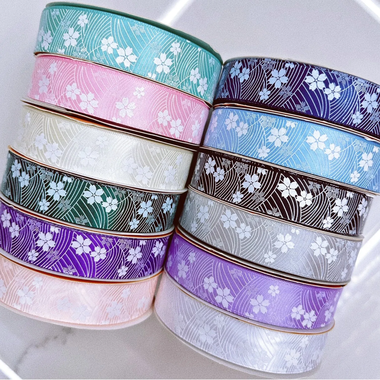 Gold and Silver Foil Rose Floral Satin Ribbon - 25mm, Elegant DIY Packaging Accessory