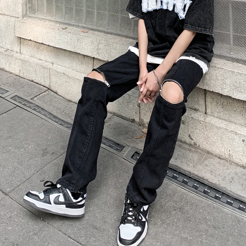 

Women's Zipper Ripped Design Jeans, Teenage Girl Fashion Trends Punk Clothes, Slim Denim Pencil Pant, Vintage Streetwear Bottoms