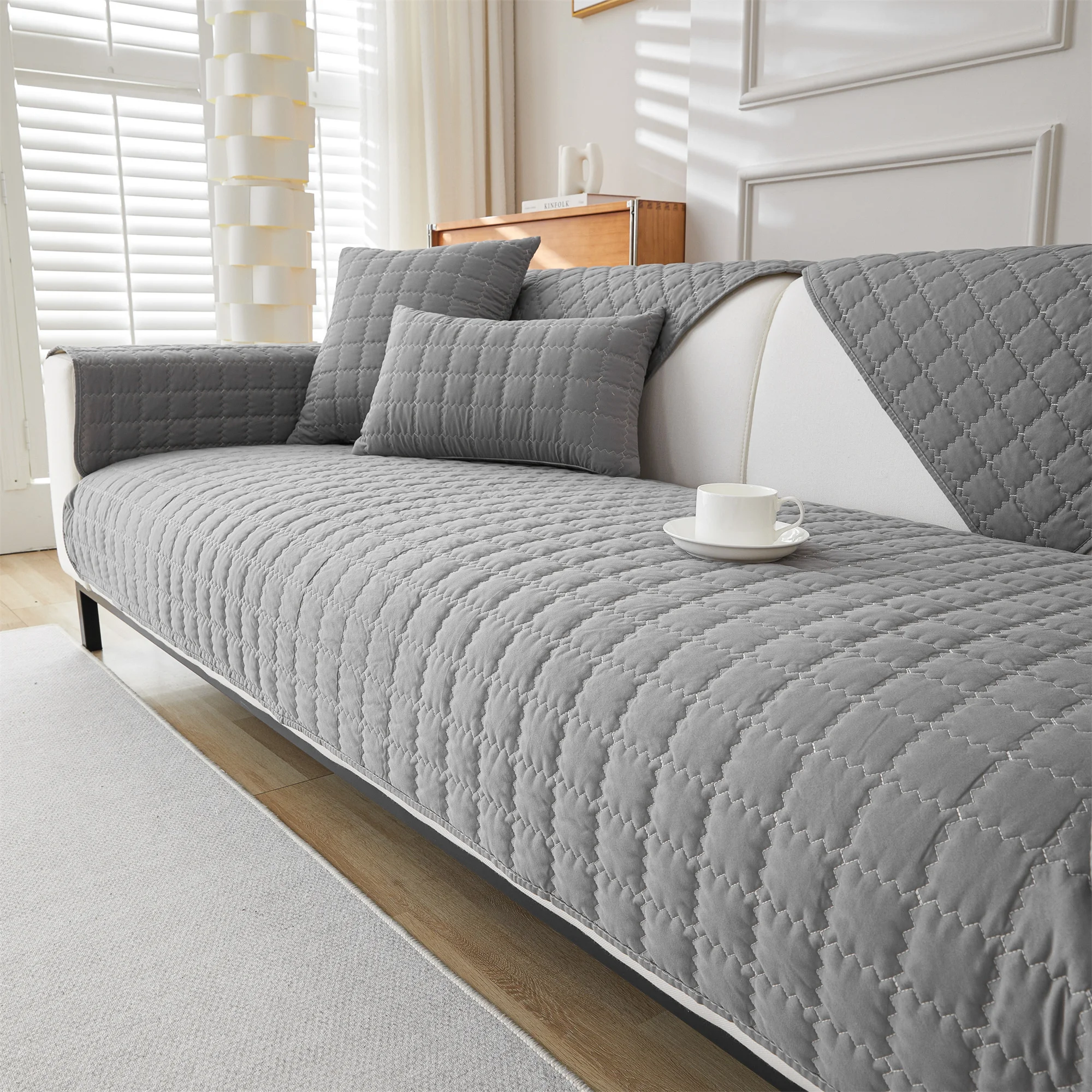 Sofa Cover 1pc Plain Simple Solid Quilted Anti-Slip Sofa Slipcover Furniture Protector For Bedroom Office Living Room Home Deco