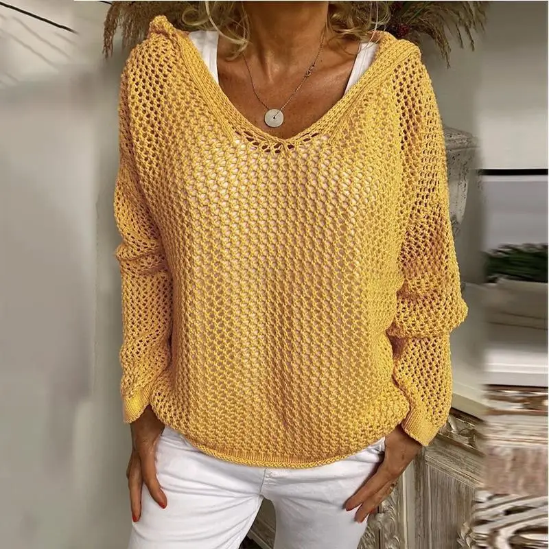 Women Hollow Out Pullover Sweater Tops Long Sleeve