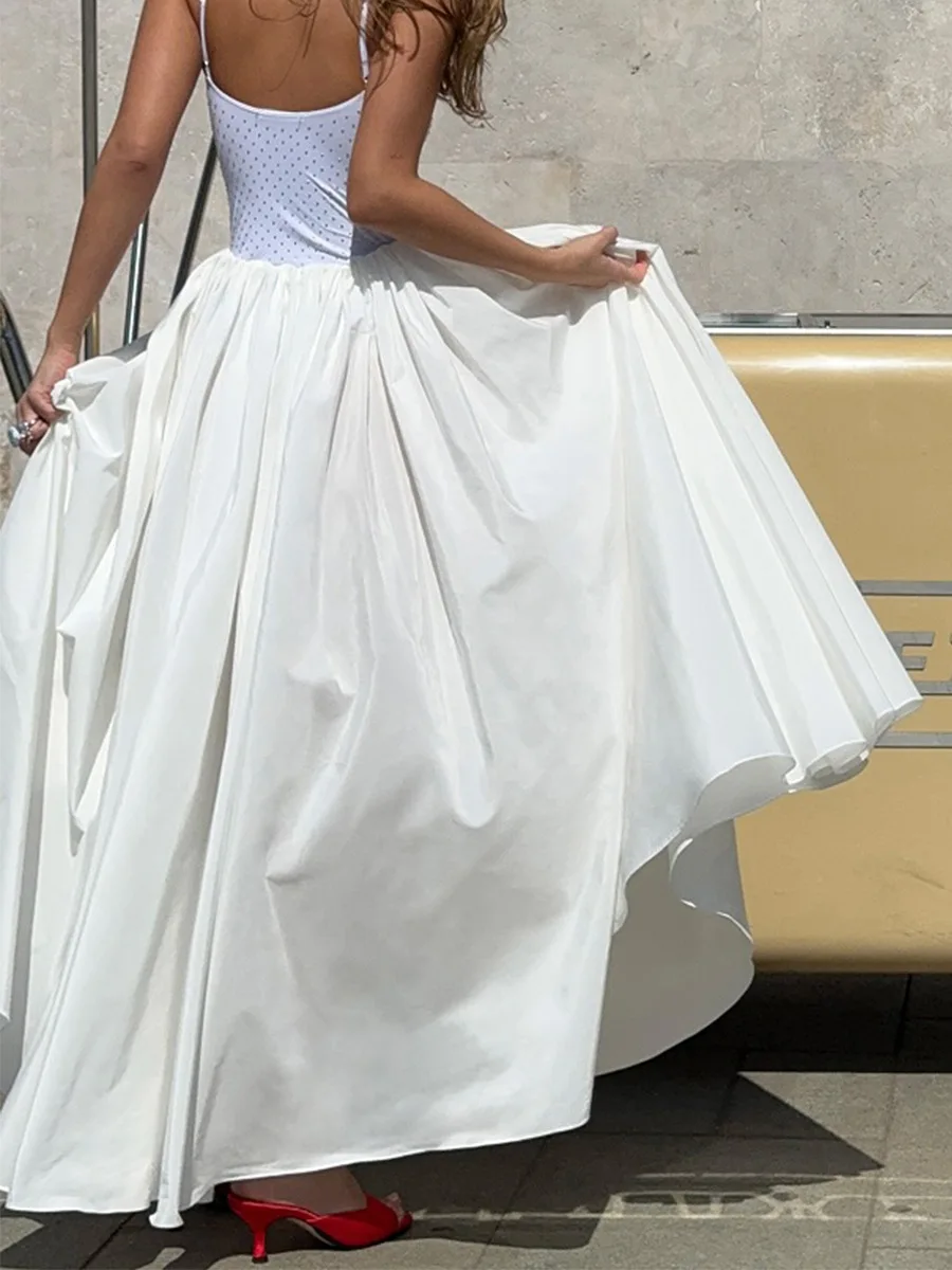 Bornladies Women's 2026 Spring Summer New Solid Color Skirt  Ruched Waist Flared Vacation Style Maxi Umbrella Skirt