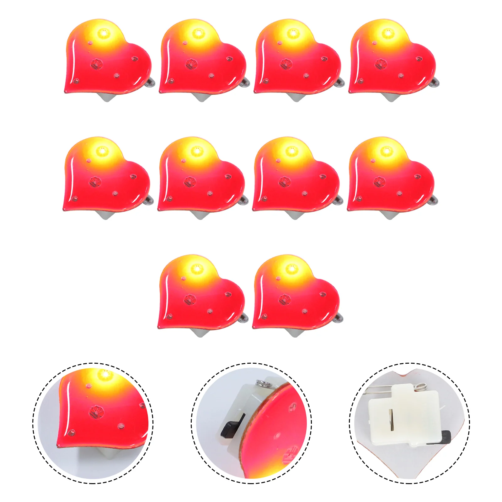 

Heart Brooch Pin Red Light Flashing Lapel Pin Valentines Day Badge Clothes for 12pcs