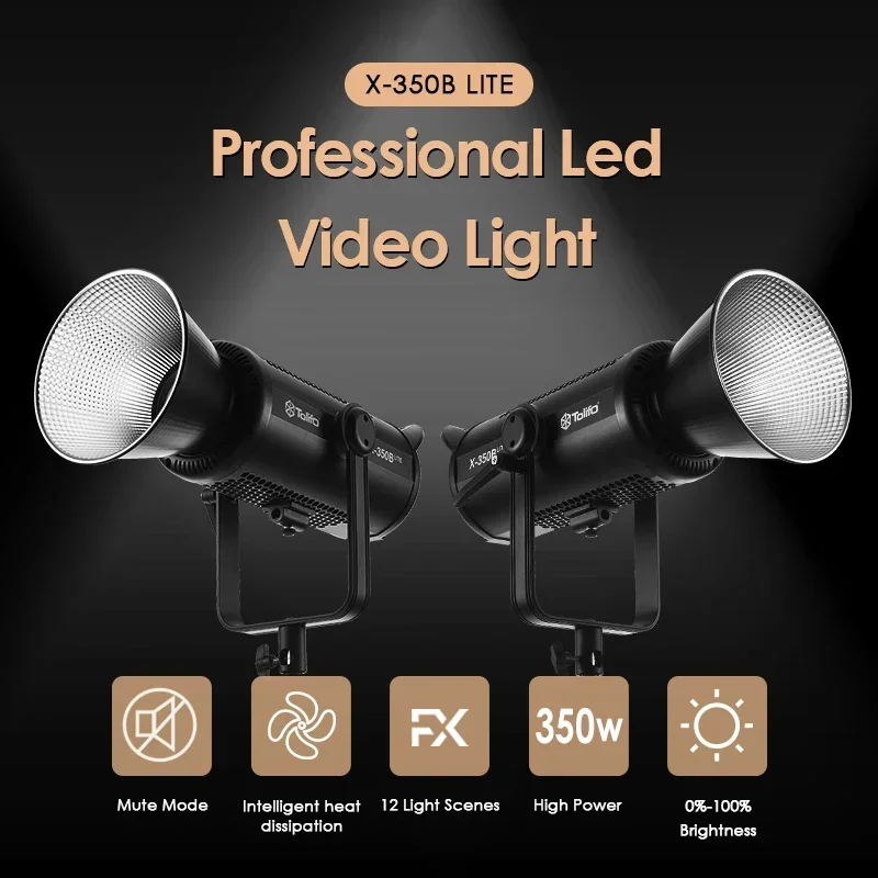 Tolifo X-350B 라이트 사진 조명, 350W 바이 컬러 2700-6500K COB LED 스튜디오 램프, 카메라 비디오 인터뷰용 앱 제어