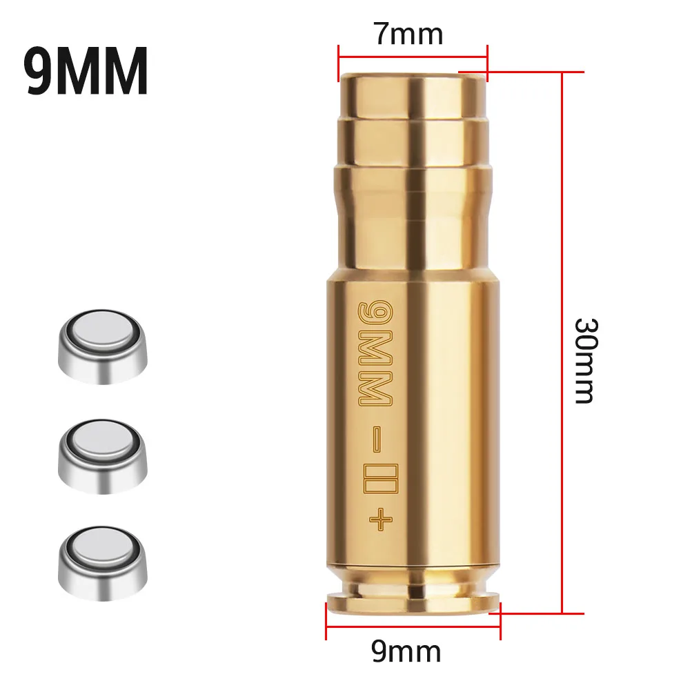 9mm Red Dot Laser Brass Boresight CAL Cartridge Barrel Bore Sighter for Hunting Gun Scope Adjustment Rifle Pistol Shotgun