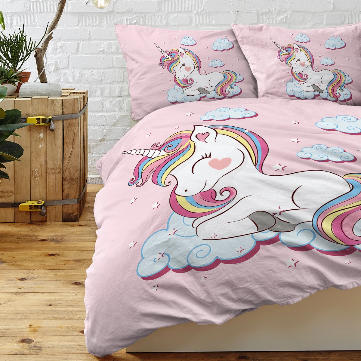 Smiley Unicorn Bedding Sets With Duvet Cover 3 Pieces Bedspreads With 2 Pillow Shams