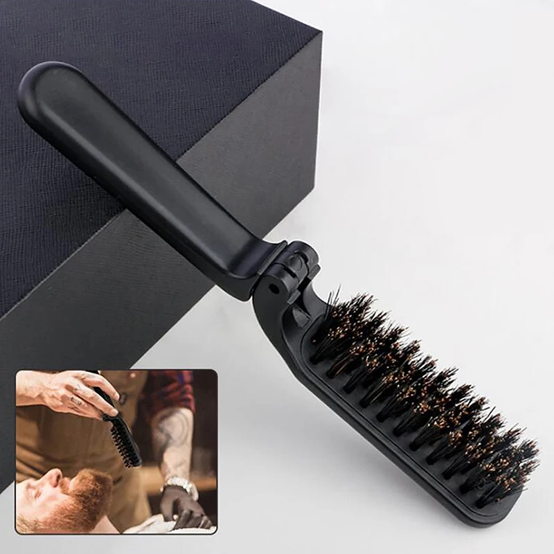 멧돼지 강모 헤어 브러시, 블랙 접이식 휴대용 빗 포켓, 접이식 여행 소프트 마사지기, 스타일링 도구 살롱, 남성 여성 선물