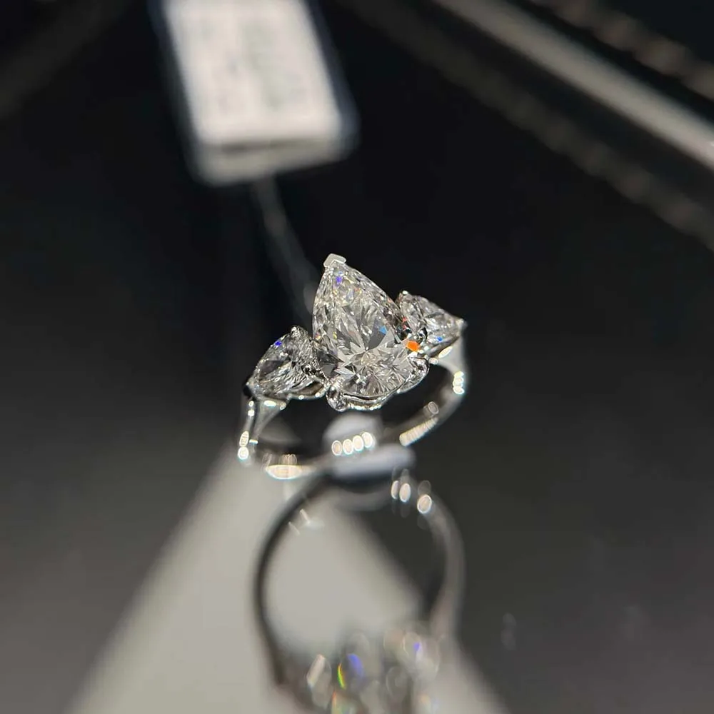 1-5CT Pear Cut Miossanite Ring Certified 925 Sterling Silver Plated 18K D VVS1 Lab Diamond Wedding Engagement Band for Women 5