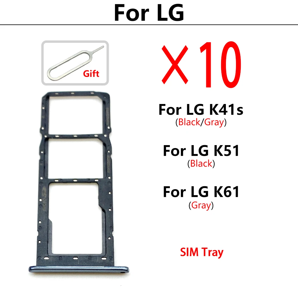 

10Pcs For LG K41S / K51 / K61 Sim Dual Card Mobile Phone Socket Slot Tray Reader Holder Replacement Sim Port Tray Spare Parts