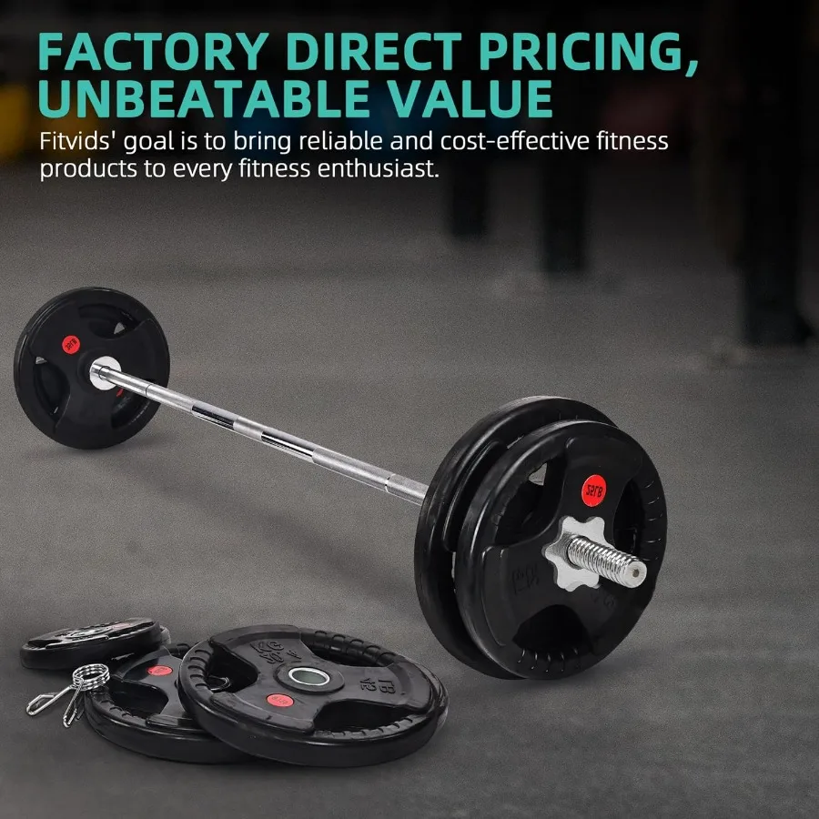 95 Pounds Set (85 Lbs Plates + 10 Lbs Barbell Bar)Barbell Weight Set, Cast Iron 1" Standard Weight Plates Including 5FT Standard