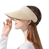 UPF50+ Wide Brim Visor Hat for Women Straw Beach Sun Visor Foldable Ponytail with UV Protection 1