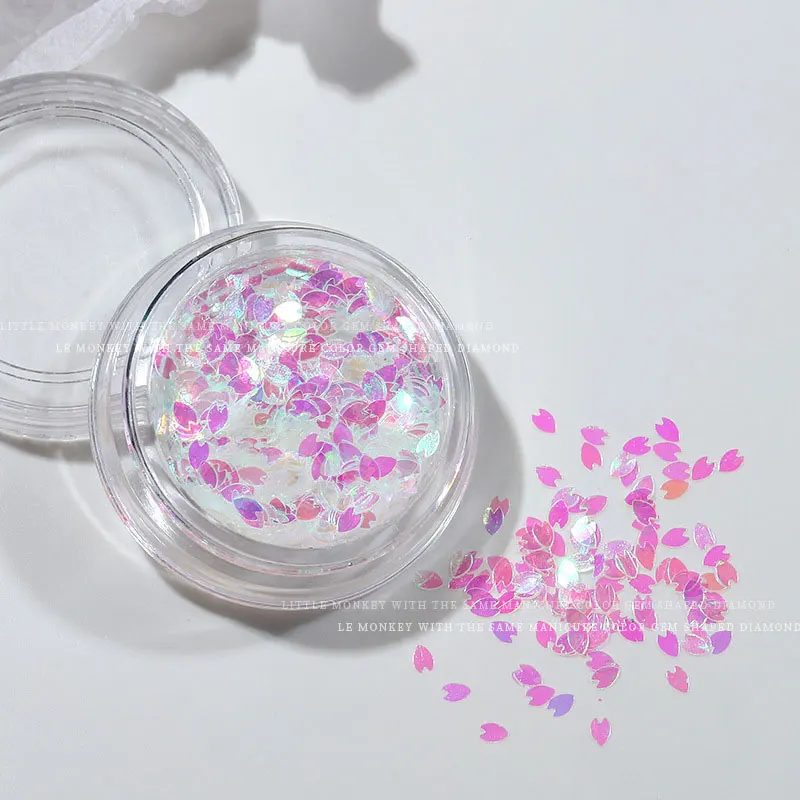

New white cherry blossom petals sequins wild Japanese girl heart glitter steel ball gold thread mixed nail decoration patch