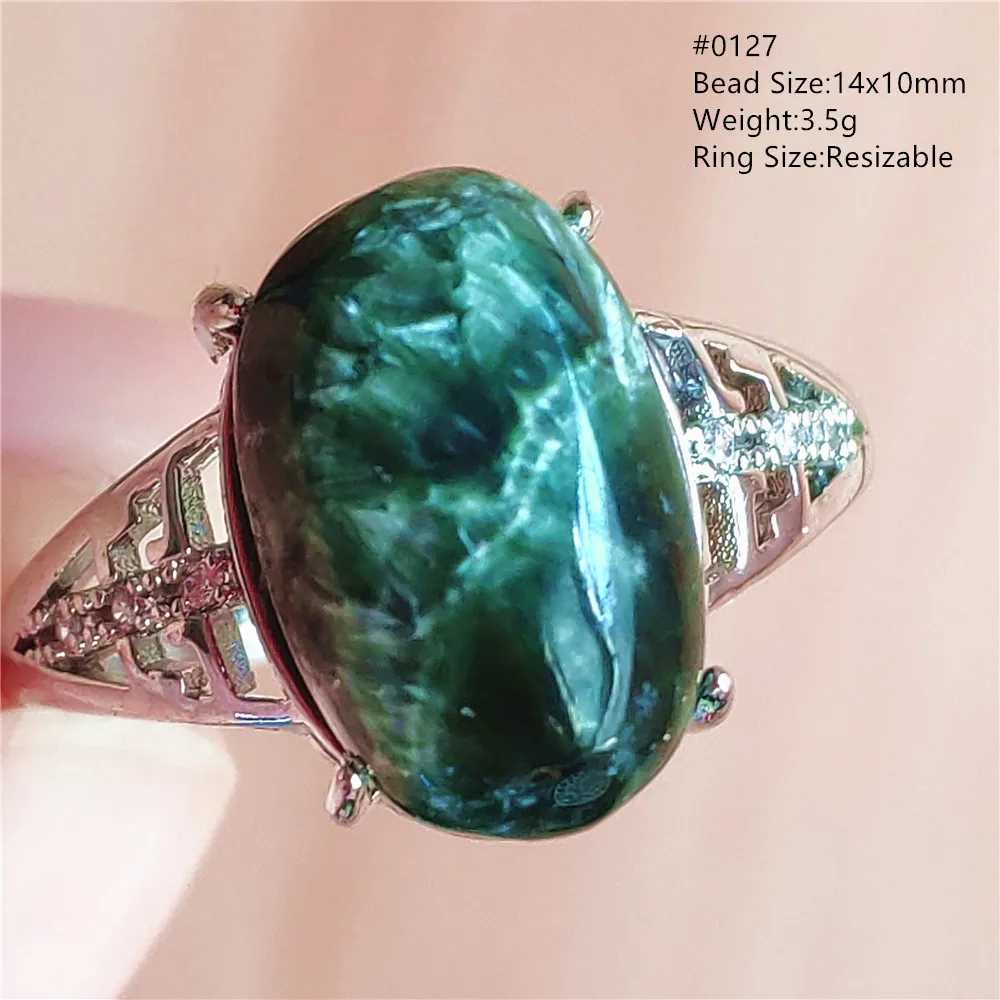 silver rings Natural Green Seraphinite Adjustable Size Ring Women Men Seraphinite Ring Clinochlore Oval Gemstone 925 Sterling Silver AAAAAA gucci ring