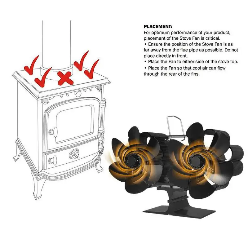 Fireplace Fan 12-Blades Wood Burner Fan Silent Operation Fireplace For Wood/Log Burner/Fireplace Non Electric More Warm Air