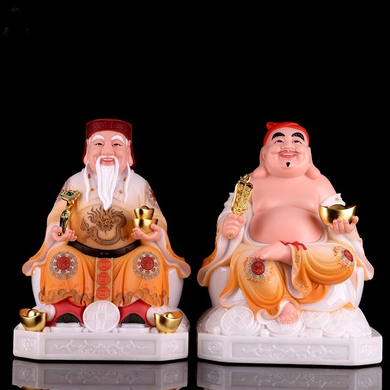 

2PCS Asia Indonesia Vietnam HOME SHOP jade Buddha statue Bring good luck God of wealth Recruit wealth TU DI GONG Mammon statue