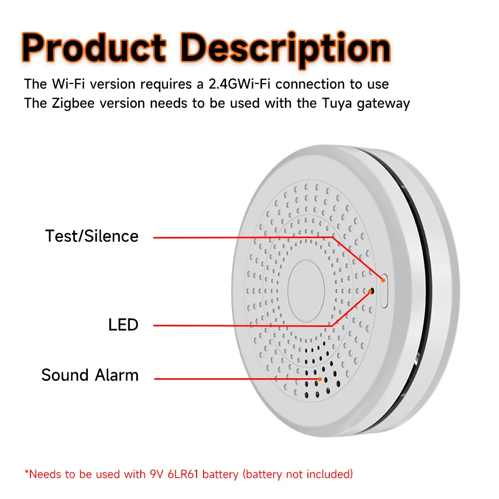 Tuya 2 in 1 Smoke Fire Sound Alarm Sensor WiFi Smoke Detector & Carbon Monoxide Detector