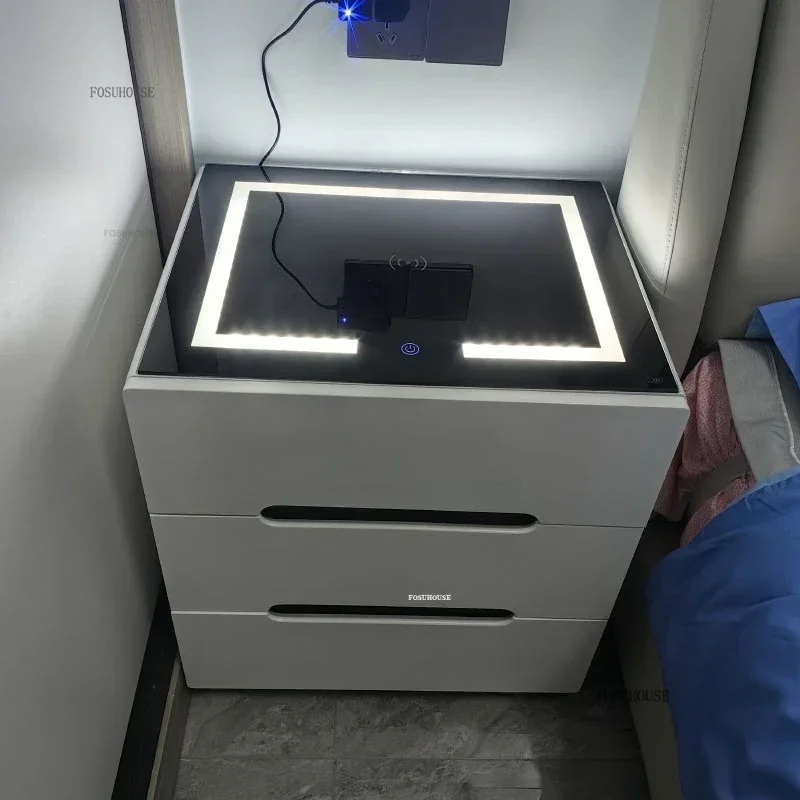 Modern Multifunctional Smart Bedside Tables Modern Simple Storage Nightstands Bedroom Furniture Home Storage Cabinet with Drawer