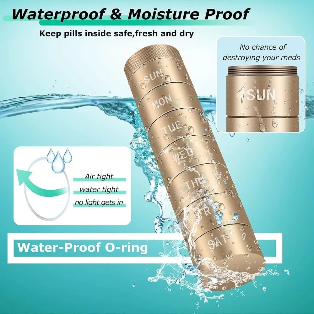 Portable Aluminium Travel Pill Organizer Moisture Proof 7 Day Pill Case Waterproof Daily Pill Box Travel