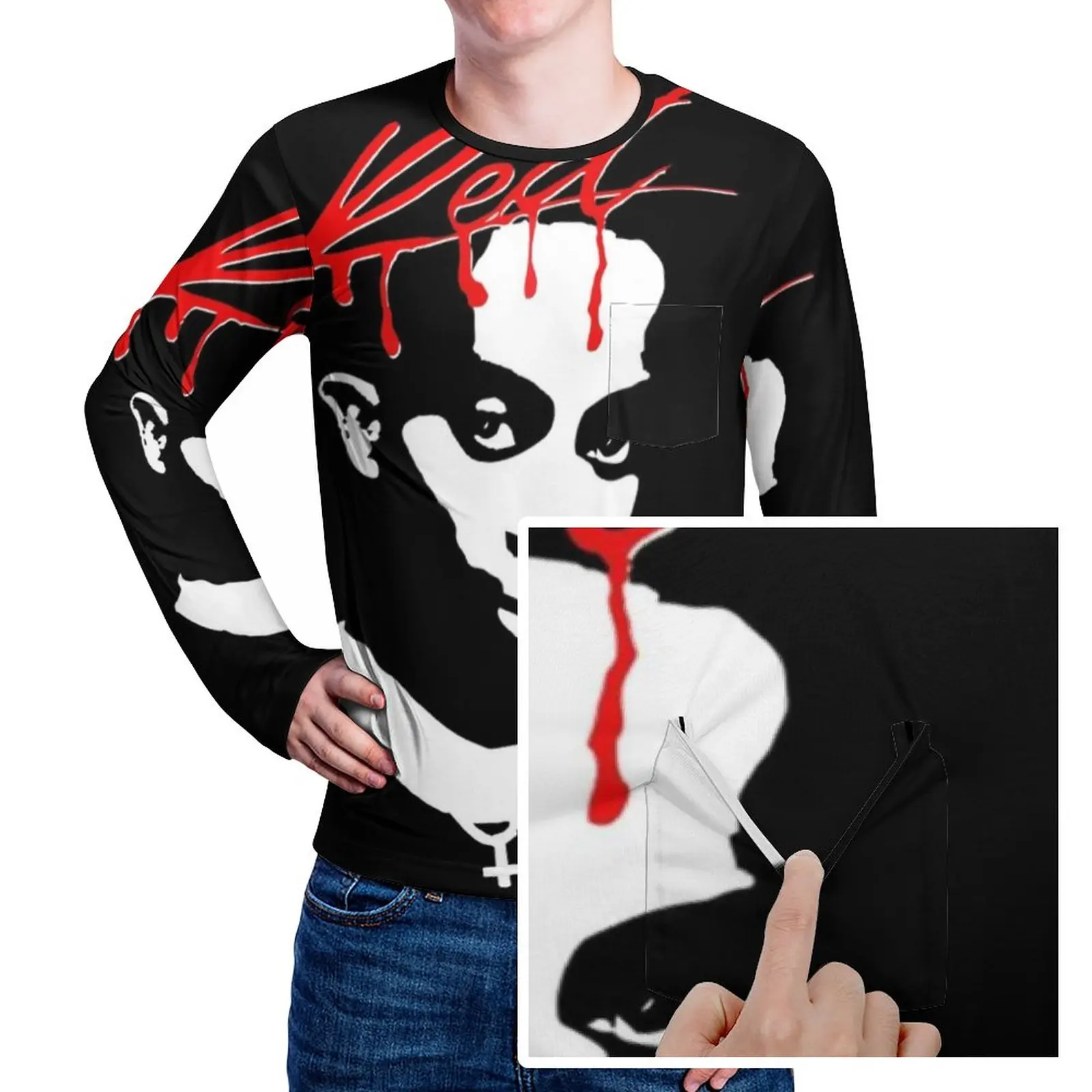 

Футболка с карманом и длинным рукавом, в стиле оверсайз