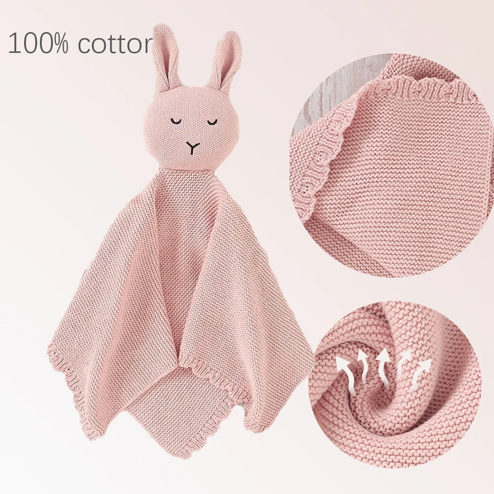 Bunny Security Blanket Brown Soft Pink Rabbit Lovey for Boys and Girls Unisex Lovie Baby Gifts for Toddler and Infant