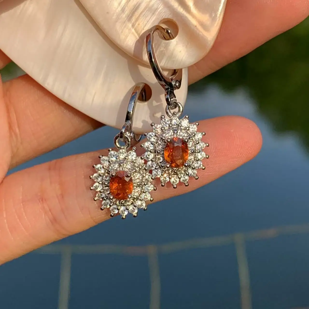 Vintage Natural Garnet Hoop Earrings Simple Classic Round Circle Gemstone Jewelry Handmade