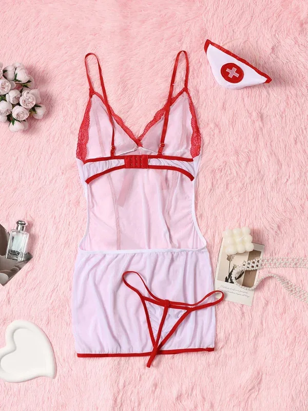 Conjunto de lencería erótica 2027, conjunto de ropa interior transparente de encaje porno, conjunto de sujetador y bragas con liguero, disfraces sexys, conjunto erótico de enfermera.
