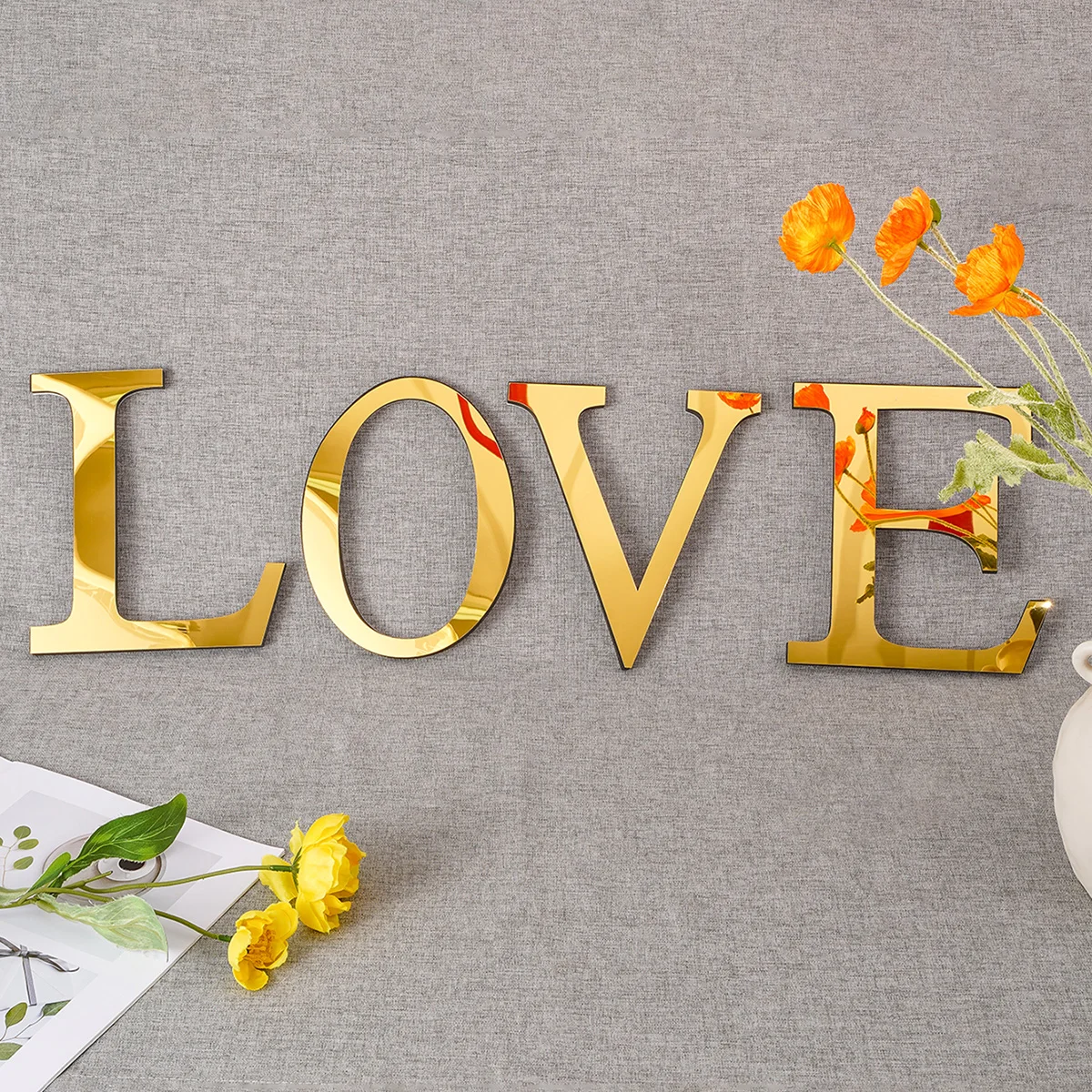 Wall sticker 3D large size 20cm mirror acrylic English letters holiday celebration decoration peel & stick DIY art mural
