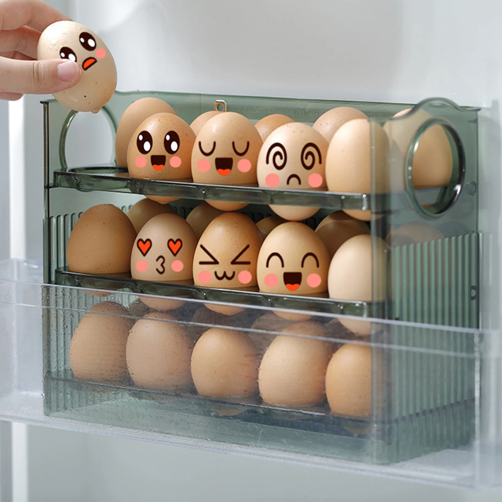 Refrigerator Egg Holder 3-Layer Flip Fridge Door Egg Storage Rack Tray Container Space Saver Egg Organizer Box Shelf for Kitchen 2