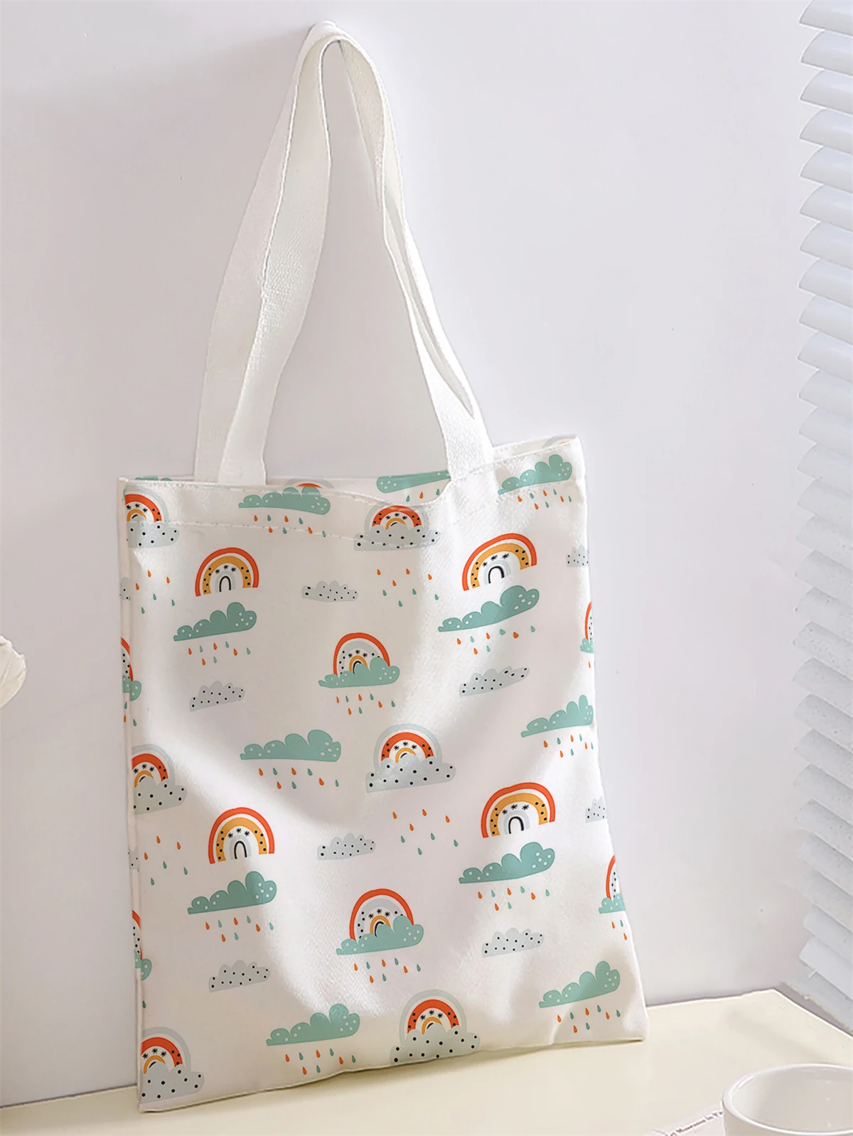 Cartoon pattern printed casual handbag, reusable fashionable backpack, multifunctional handbag, canvas shopping bag