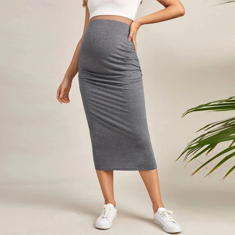 Summer Maternity Clothes Slim Pencil Skirts Premama Office Stretch Mid-calf Skirt High Waist Casual Skirts For Pregnant Women XL
