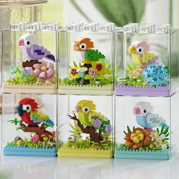 Cute Animals Birds Macaw Cockatiel Flower Secret Speech Parrot Penguin Building Blocks Kit Girl Bricks Model Kids Toy Children