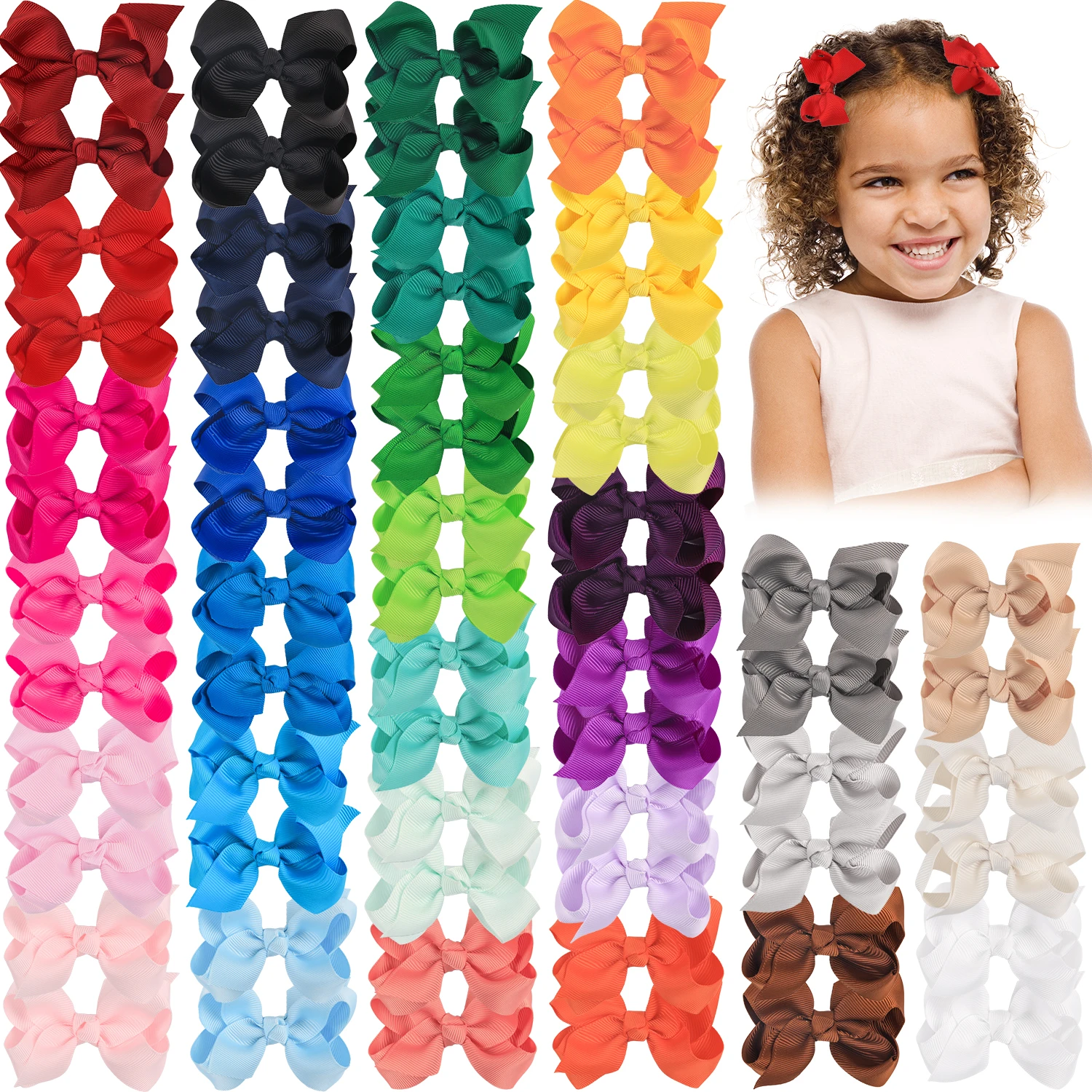 XIMA 50pcs/lot 3" Grosgrain Ribbon Hair Bows With Clip Hair Ribbon Bows