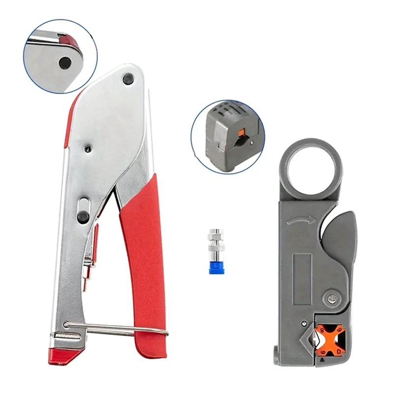 7Pc Coax Cable Crimper Coaxial Compression Tool Kit Wire Stripper With F RG6 RG59 Connectors Stripper Crimping Pliers 6