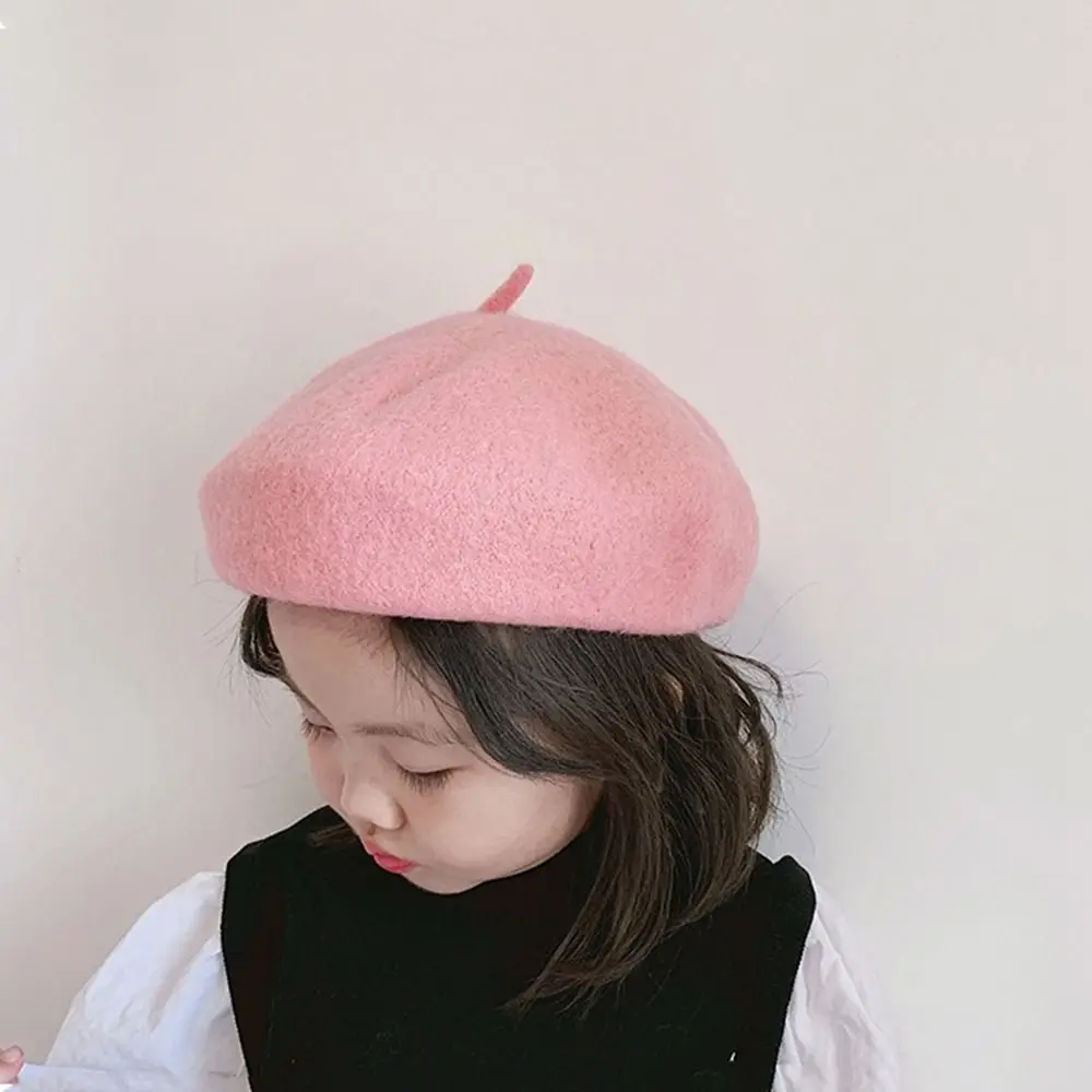 Winter Warm Hat Solid Color Kids Caps Korean Style Hat Flattish Cap Baby Wool Hat Children's Caps Girl Beret Children's Beret