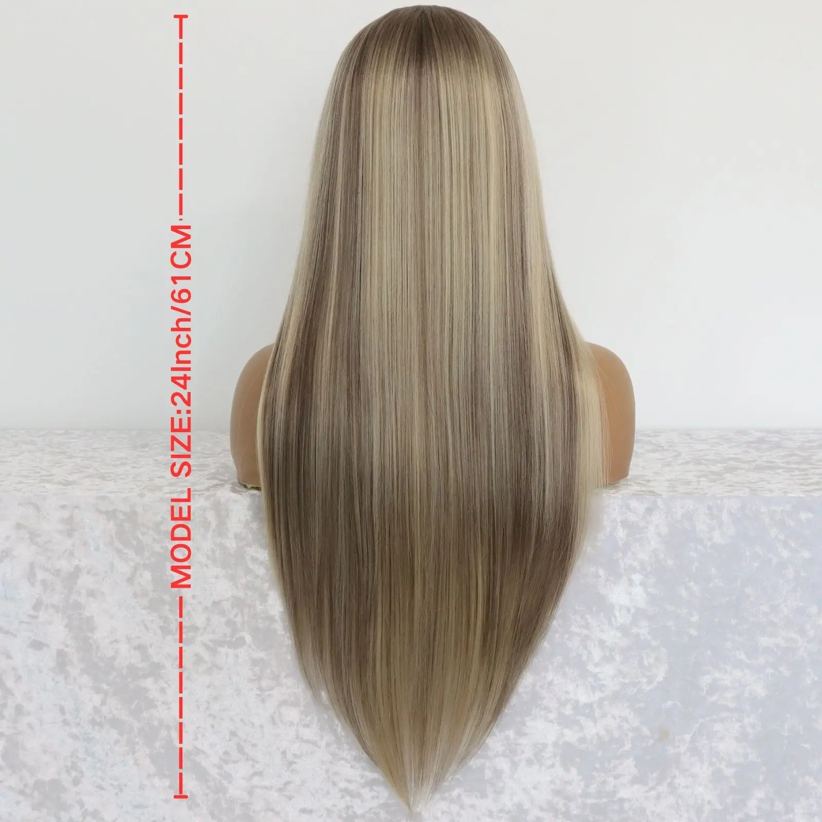 Highlight Ash Blonde 13×4 Lace Front Synthetic Wigs Long Straight Blonde with Brown Colorful Lace Front Wigs for Women