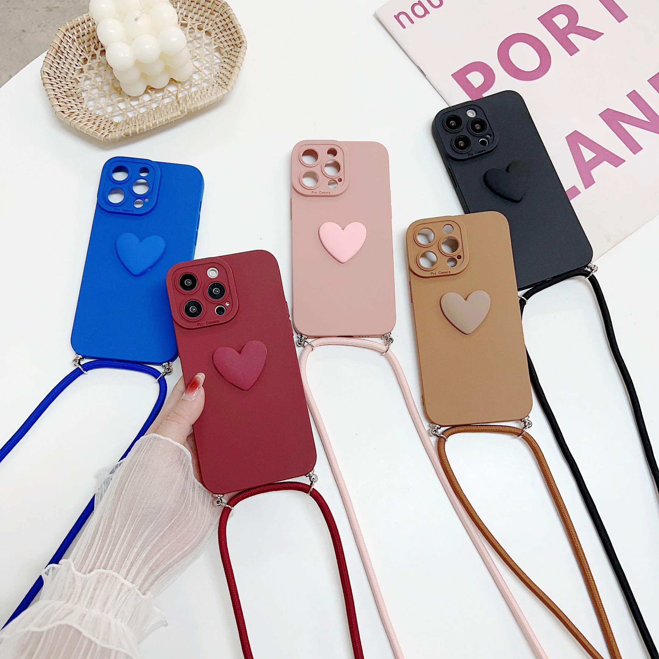Love Heart Crossbody Lanyard Strap Custodia Per Telefono Per Xiaomi Mi 11 T Pro 9 10 Mi 11 Lite Mi 11 11 Lite 11 T 10T Girl Rope Cover