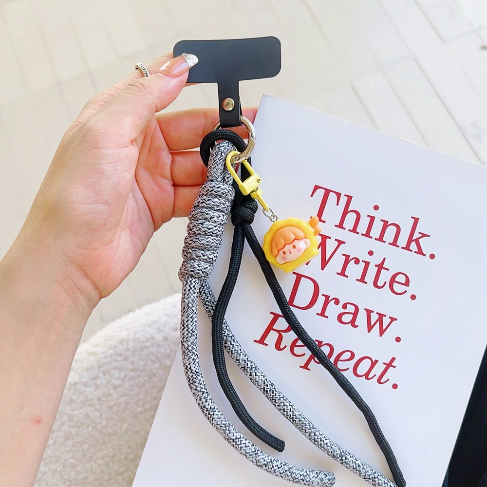 Universelles geflochtenes Handy-Lanyard, niedliches Cartoon-Hängekette, Ringkordel mit Patch-Handgelenkschlaufe, abnehmbares Handy – Detail 12