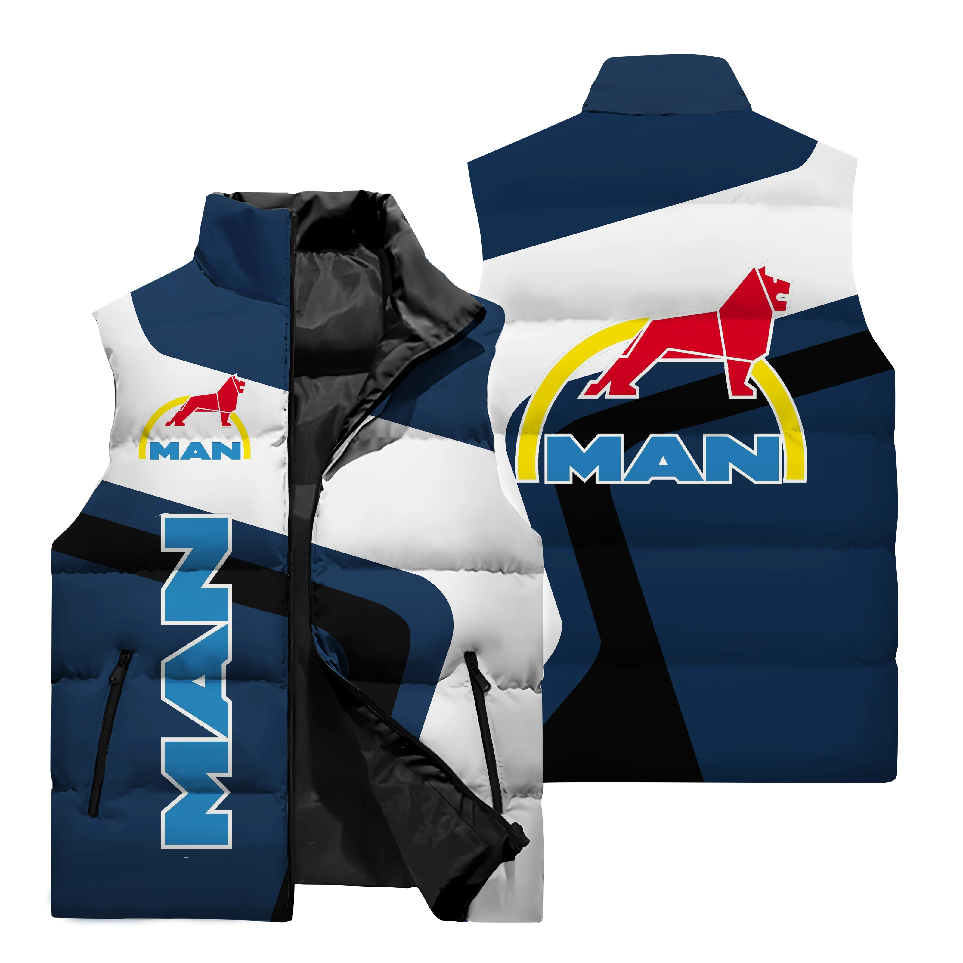 thumbnail image 1 of Chaqueta sin mangas con estampado 3D del logotipo de camionero para hombre, camiseta para andar en motocicleta al aire libre, chaqueta cálida a prueba de viento, 1 of 5