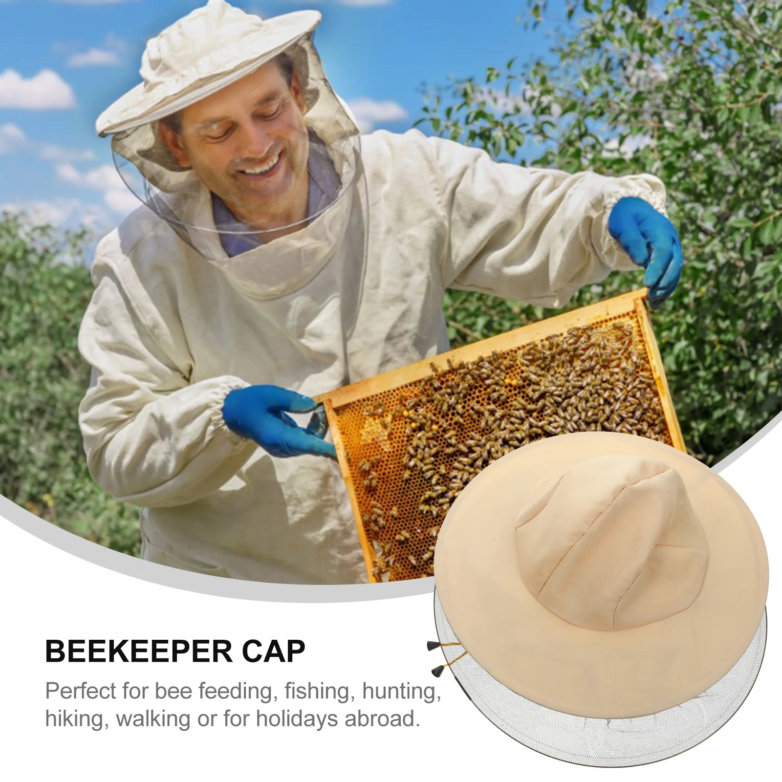 Outdoor Sun Beekeeping Hat Suit Cover Breathable Sunscreen White Cloth Head Net