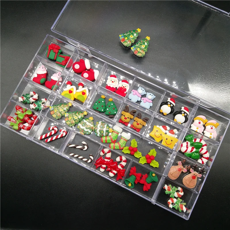 

10pcs Christmas Series Nail Art Accessories Kawaii Christmas Tree Cartoon Snowman Nail Charms Ornament DIY Nail Design Supplies