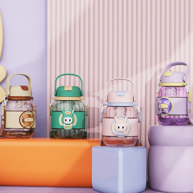 Kawaii Cute Student Children'S Water Cup Large Capacity Straw Plastic Cup Outdoor Sports Water Bottle Tons Water Bottle