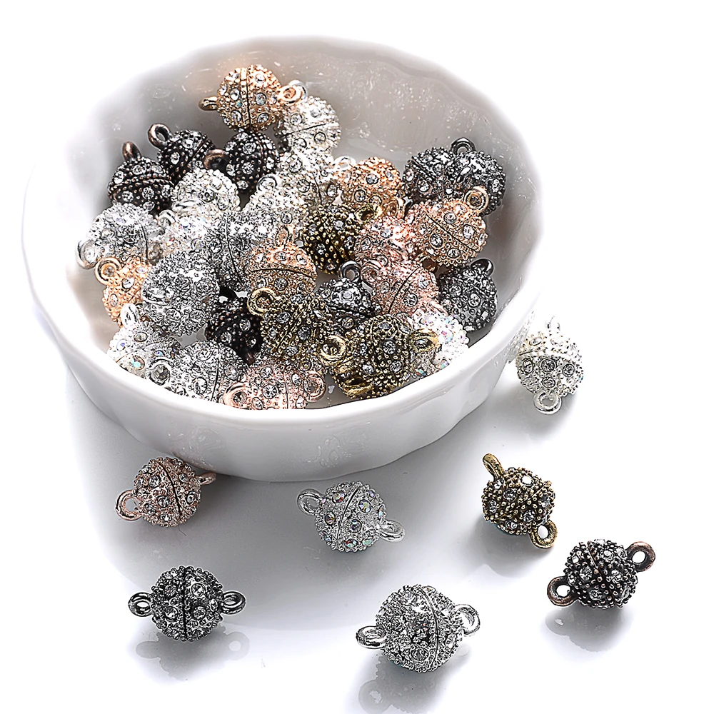 Magnet Connected Clasps 5Set Round Magnet Connected Clasps Beads Rhinestone Charms Pendant DIY Couple Magnetic Buckle Jewelry Bracelet 14/16mm