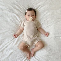 2024 New Infant Baby Boys Girls Korean O-neck Tee Summer Kids Short Sleeves Fashion T-Shirt Clothing Children Cotton Solid Tops 4
