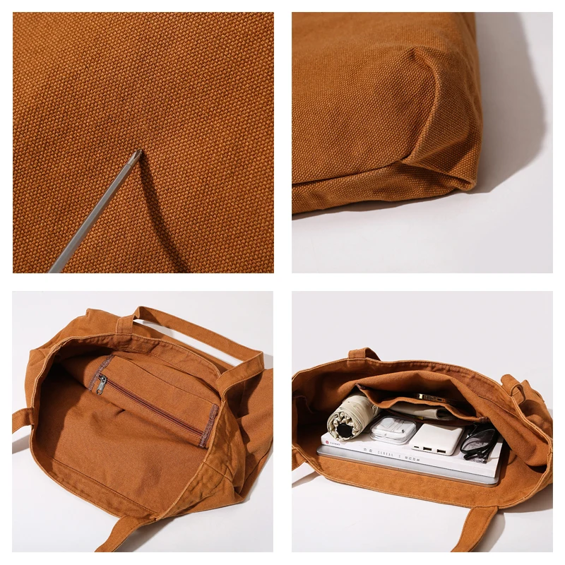 Large Canvas Women's Bag Solid Eco Bag Korean Shoulder Bag Reusable Shopping Messenger Bag Y2K Handbag School Pocket Travel Bag 5