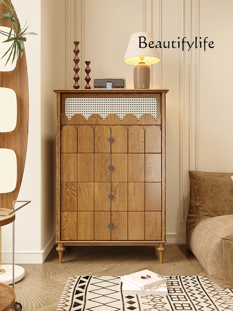 

French Retro Red Oak Solid Wood American Curio Cabinet Storage Drawer Chest of Drawers