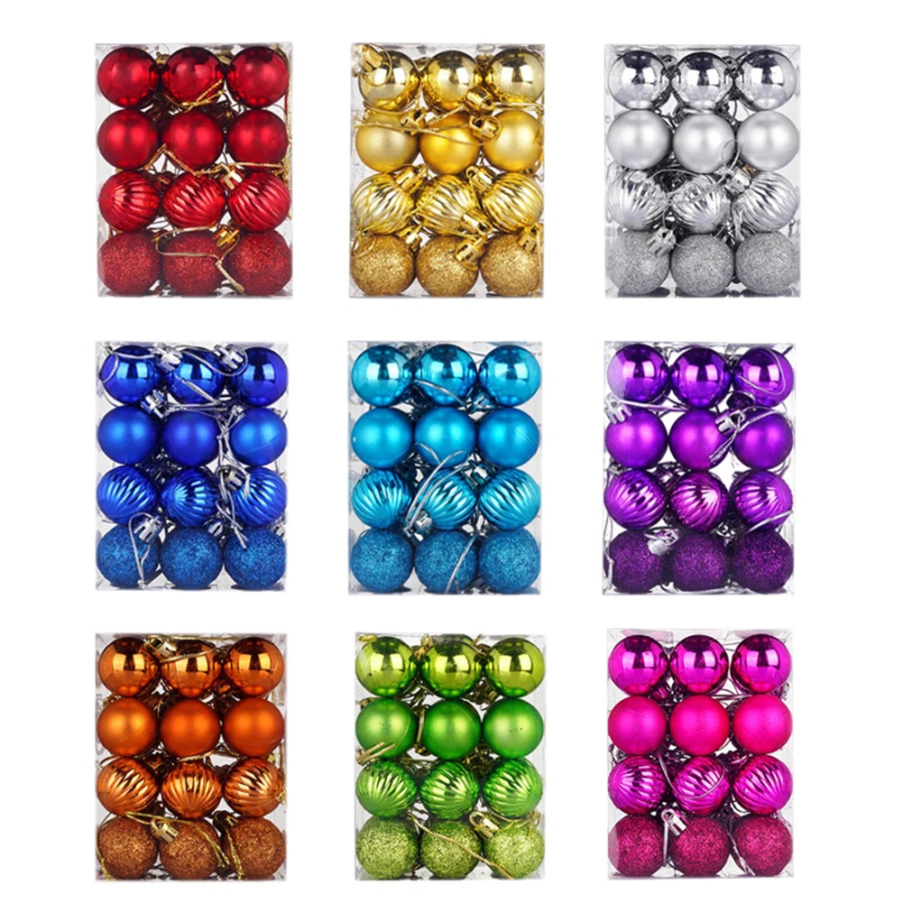 

`24PCS Christmas Balls 3cm `Electroplated Glossy Shaped `Balls Xmas Tree Baubles `Pendant Party Wedding `Ornament Decoration Set