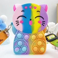 Girls silicone cute animal bag messenger bag coin purse kids stress relief pop toy stress relief bubble fun small gift shoulder 6
